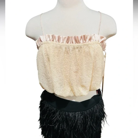 Anthropologie Sunday In Brooklyn Sequins and Ruffle Crop Top Size Small NWT - Picture 2 of 6